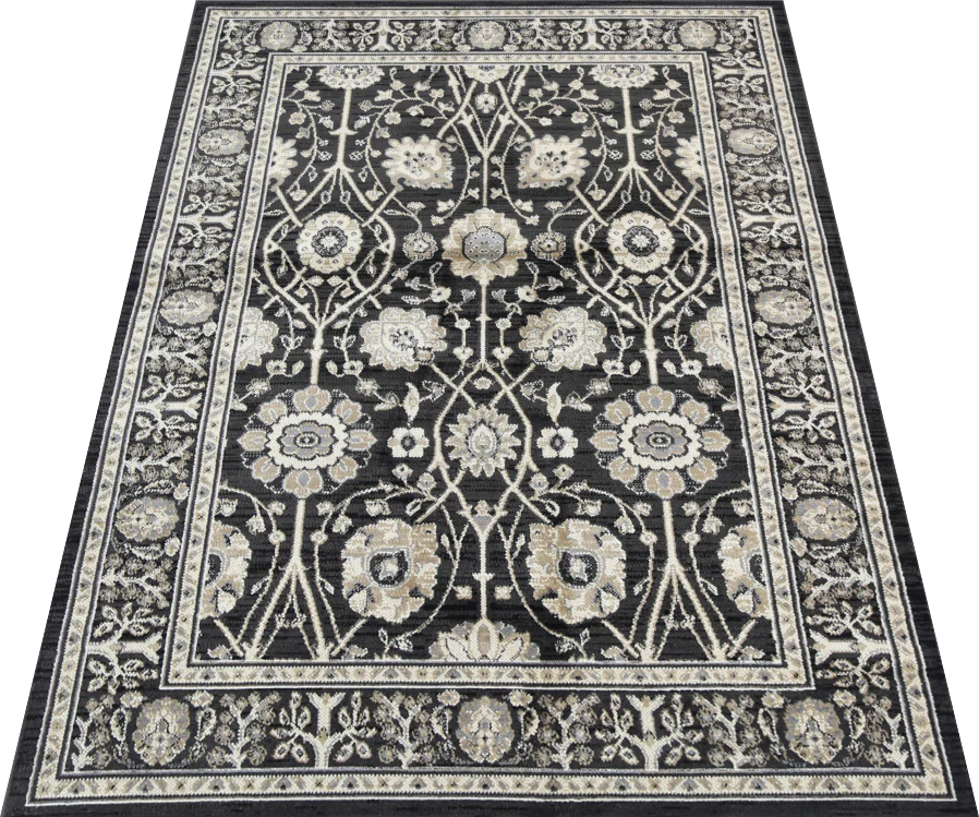 Arya Flowering Traditional Black and Cream Rug - Image 4