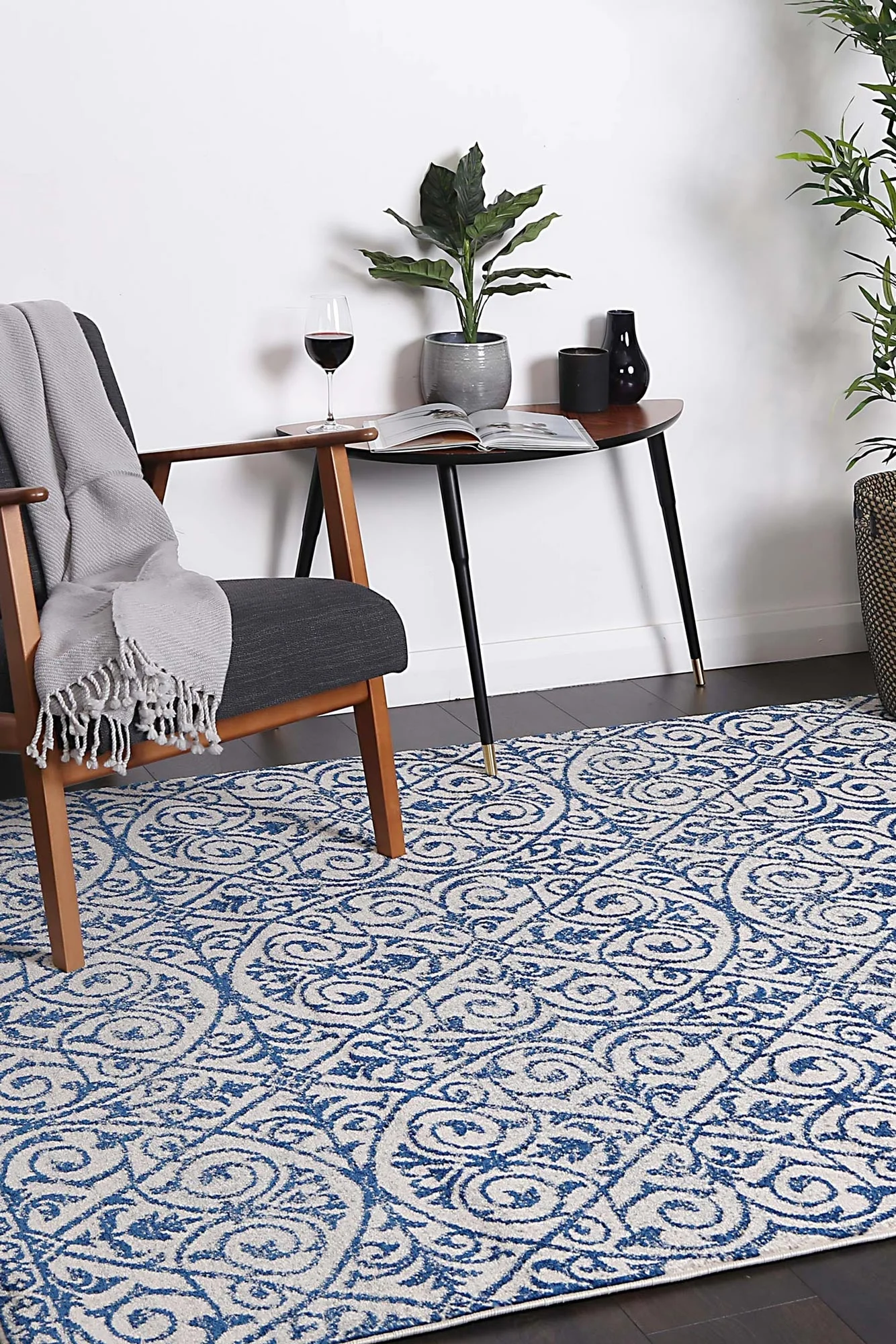 Floral Scroll Blue & Ivory Rug - Image 2
