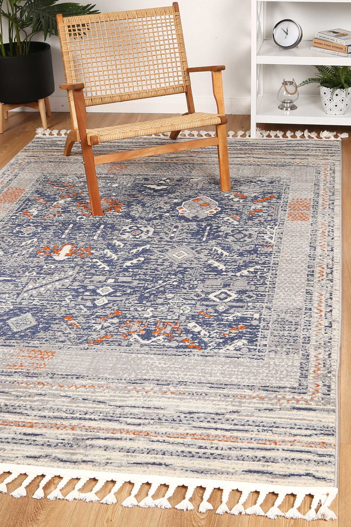 Santiago Blue & Cream Contemporary Designer Rug - Image 2
